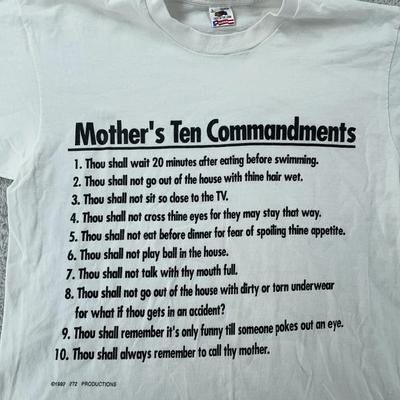 Vintage Mother's Ten Commandments Joke T-Shirt M/L Mom Joke Made USA 1992 90s