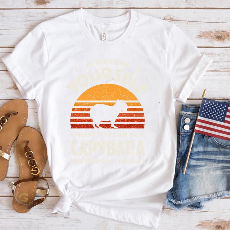 Hot Capybara Print T-Shirt Loose Short Sleeve Harajuku Casual Tops Women T-Shirt
