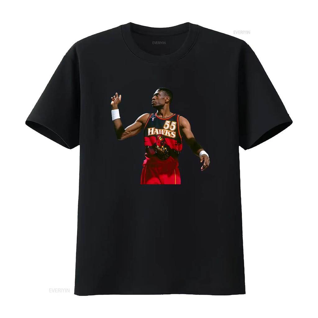 Dikembe Mutombo Hawks Basketball Player Print T Shirt For Unisex Vintage Washed Versatile Slightly Graphic Homme Breathable