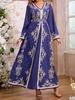 Middle Eastern Women's Fashion: Elegant V-Neck Printed Long Robe Dress with Belt