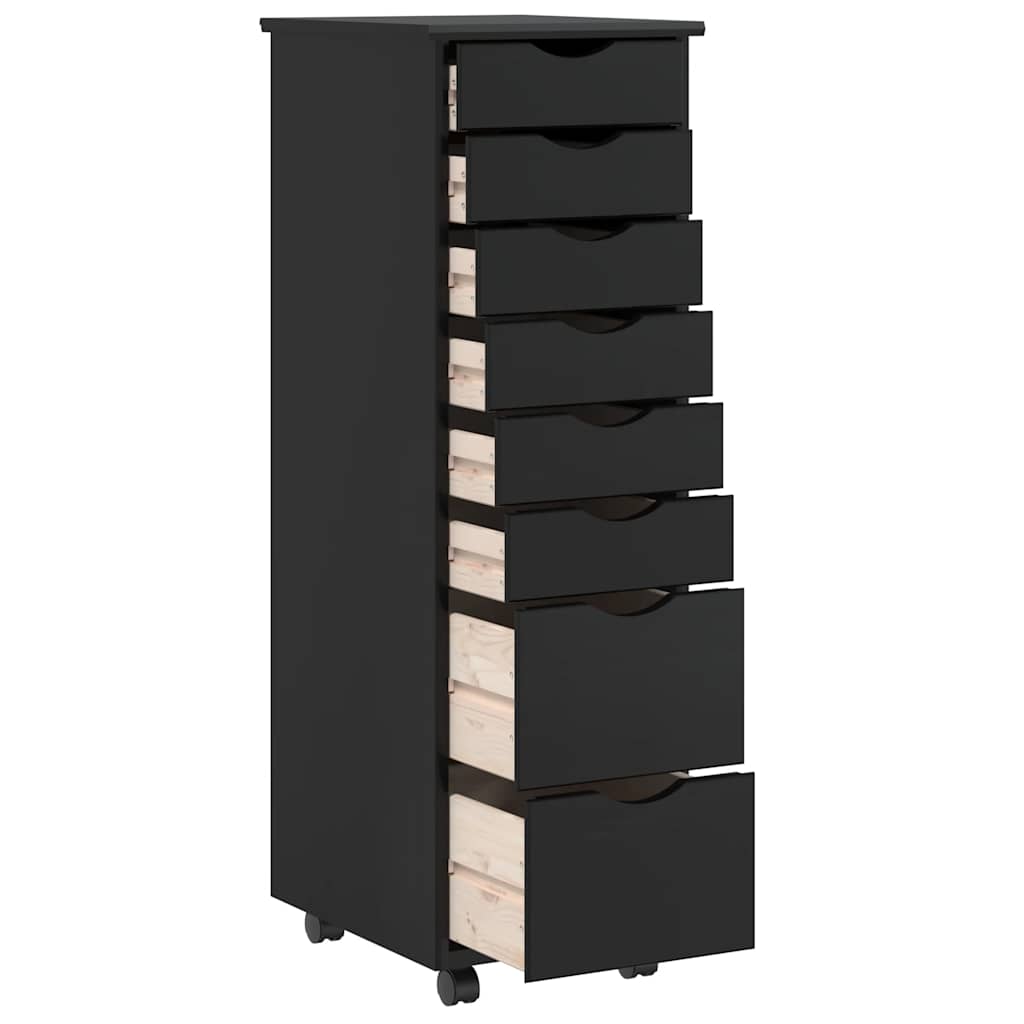 MOSS Mobile Drawer Cabinet In Black Solid Pine Wood