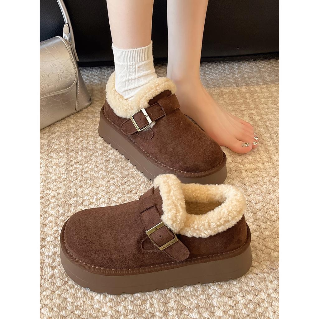 Fleece Thickened Non-slip Thick-soled Snow Cotton Shoes, Winter Wear Heightened Soft-soled Birkenstocks