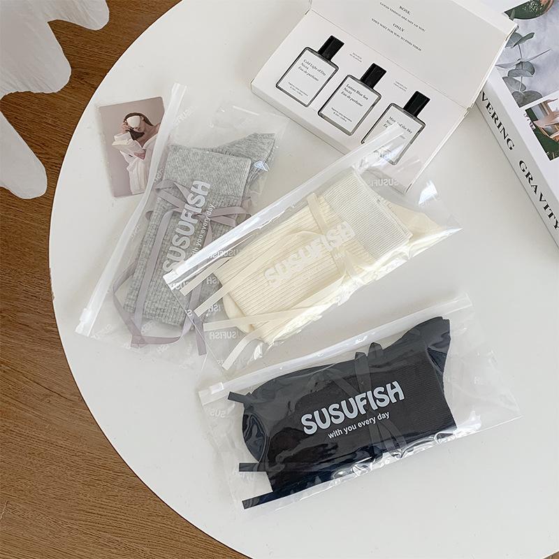 Women's White Ballet Style Ribbon Bow Calf Socks - 2025 Spring/Summer Trendy Thin Scrunch Socks