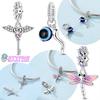 Women Pendant Original Copper Wing Love Key Blue Eye Demon Pink Dragonfly Bead Fit Bracelet Jewelry Accessory Fine Gift