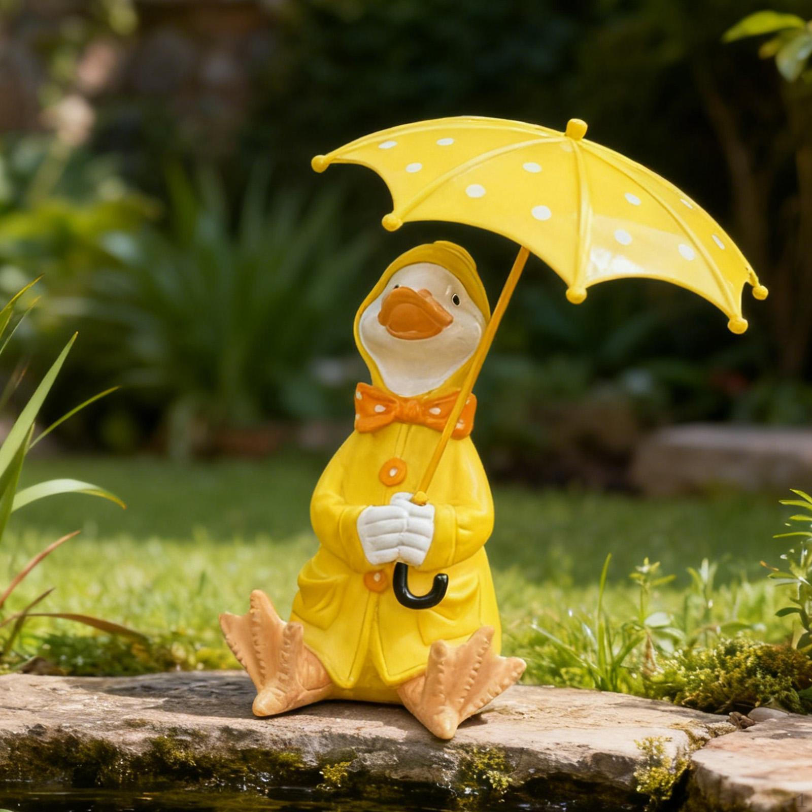 

Duck Holding Umbrella Statue,Hand Painted Figure Animal Garden Figurine Resin Sculpture for Pool
