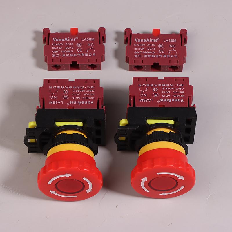 22Mm La36M Emergency Stop Button Switch E-Stop Plastic Mushroom Push Button Switches On Off With Led Light 12V-24V 110V 220-380V