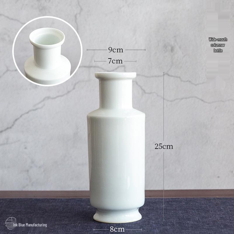 Thin-Walled Translucent White Ceramic Vase, Zen Style, Antique Chinese Plum Blossom Ornament for Living Room Decor.