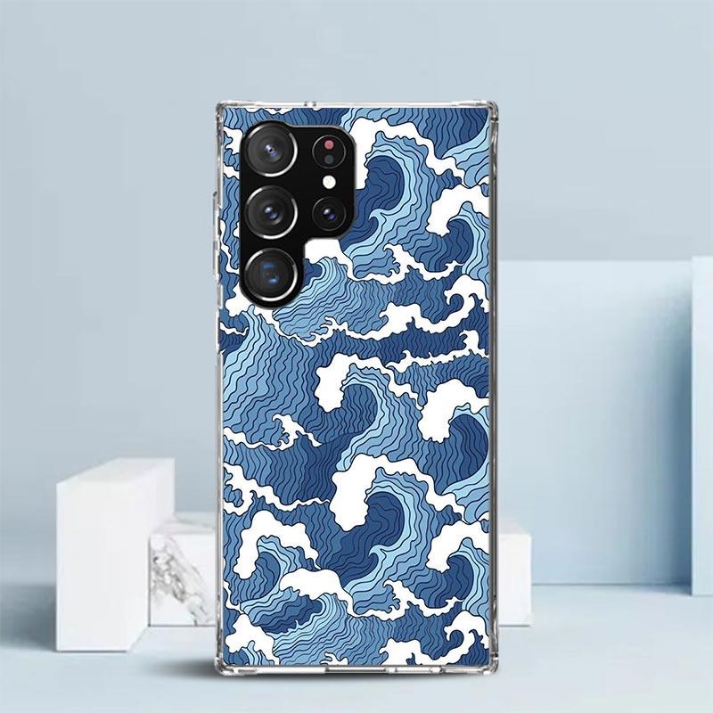 Japanese Style Wave Art Phone Case For Samsung Galaxy S24 S25 Edge S26 Ultra S22 S23 Plus S21 + S20 FE Soft TPU Back Cover Galax