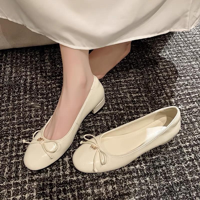 

Sheepskin version~ medium heel shoes Mary Jane women s bow spring new round head light mouth color matching 40 бежевый