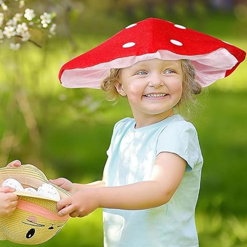 Mushroom Cosplay Hat Plush White Dot Costume Headwear with Elastic Underchin Band for Halloween Party Wear and Stage Use