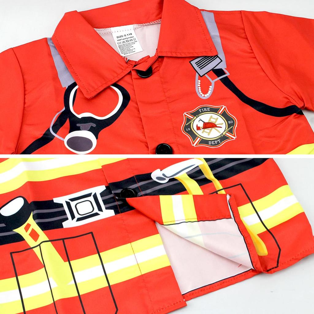 [monoii] Pretend Play Firefighter Cosplay Costume for Kids, Halloween Costume, Small
