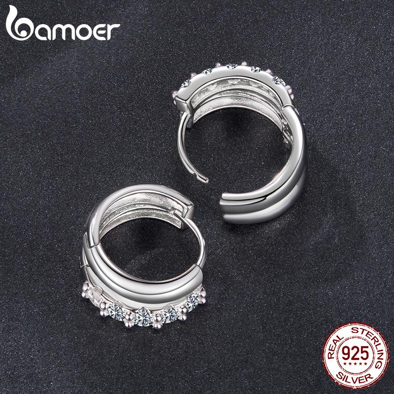 BAMOER 0.3CT Double-layer Moissanite Huggies Earring, 925 Silver Sparking Hoop Earring for Women Hypoallergenic Jewelry
