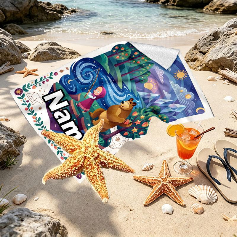 Custom Name Personalized Masha and the Bear Print Beach Towel, for Trip Camping Beach Party Home Decor, Birthday Gift for Family & Friends