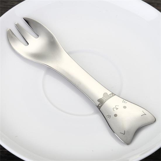 Desert Spoon Multi-function Easy to Grip Anti-slip Mini 304 Stainless Steel Cartoon Cat Shape Ice Cream Salad Coffee Spoon for Home