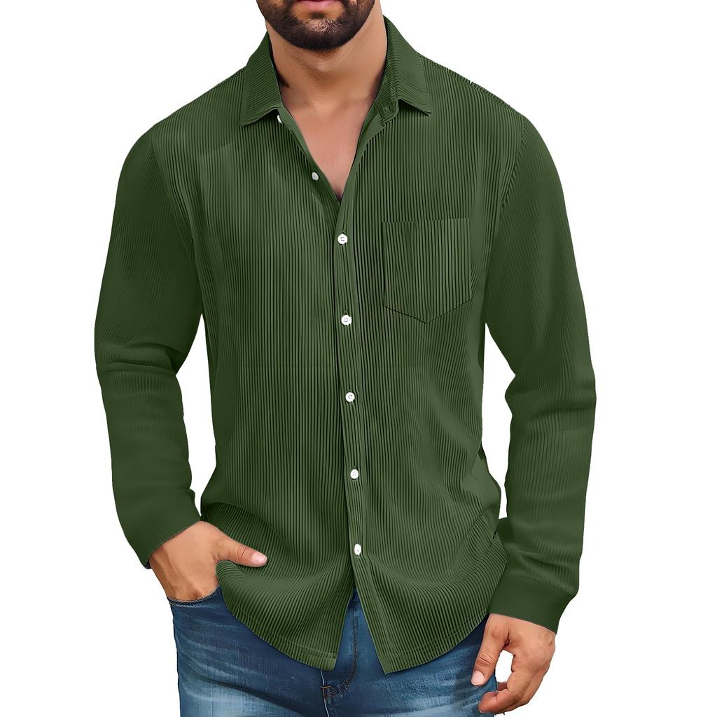 Men's Cotton Shirts Long Sleeve Casual Button Down Textured T-Shirt Loose Vacation Beach Lightweight Topsrt