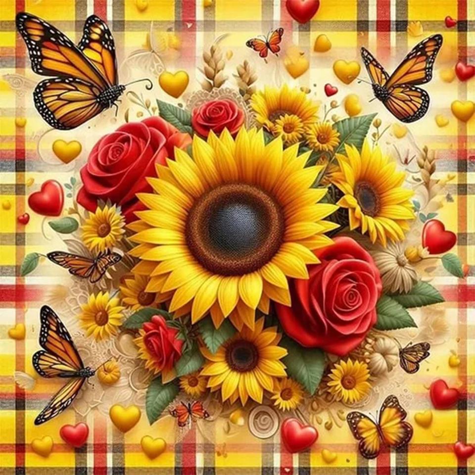 Pictură cu Diamante 5d Floare Floarea-Soarelui Trandafir Mozaic Bijuterii Broderie în Cruce Handmade Diy Broderie Floare Decorațiune de Casă