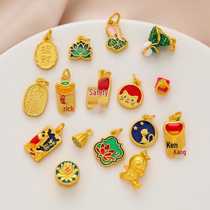 Ancient Gold Chinese Good Luck Health Charm Pendant Bracelet Necklace
