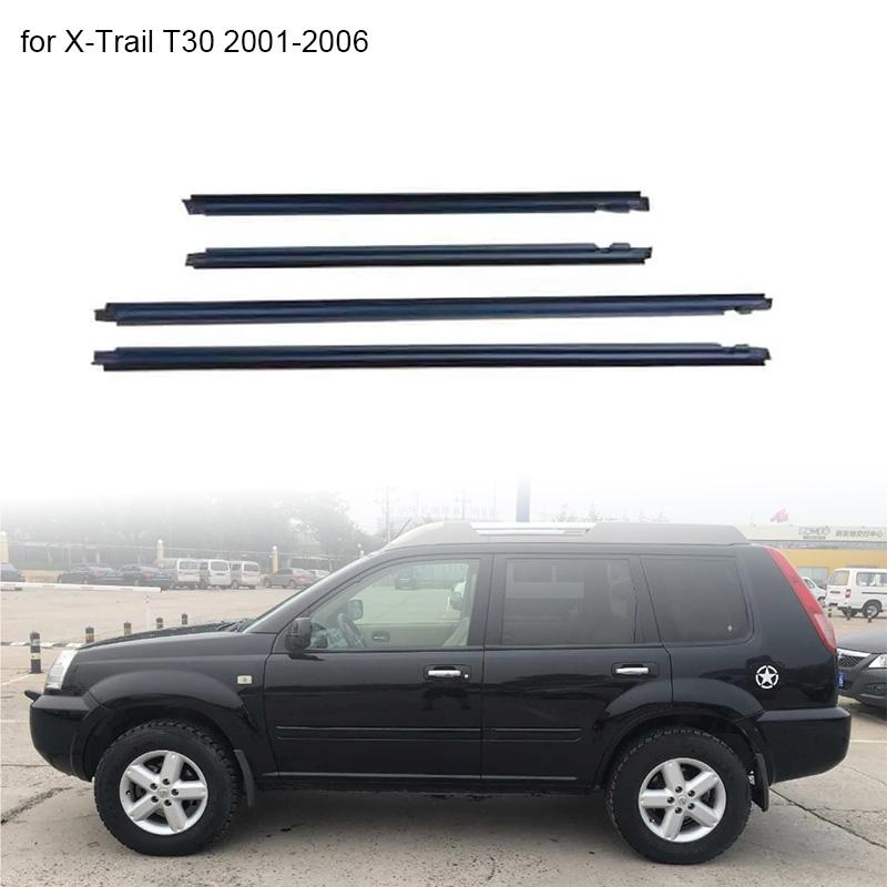 Black 4Pcs Window Rubber Trim For Nissan XTrail T30 2001-2006 Weatherstrip Seal Strips Rubber Door Moulding Trim 80821-8H300