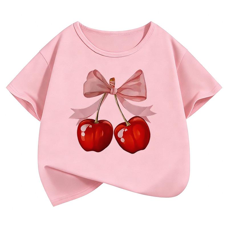 Fashion Y2k Cherry Design T Shirts Graphic Kids Children's T-shirt Girls Summer Spring Casual Top Tee Shirt