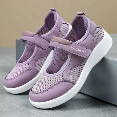 Shoes Women's Summer New Breathable Casual Shoes Polyurethane Soft Sole Not Tired Feet Velcro Middle-aged and Elderly Mother Shoes