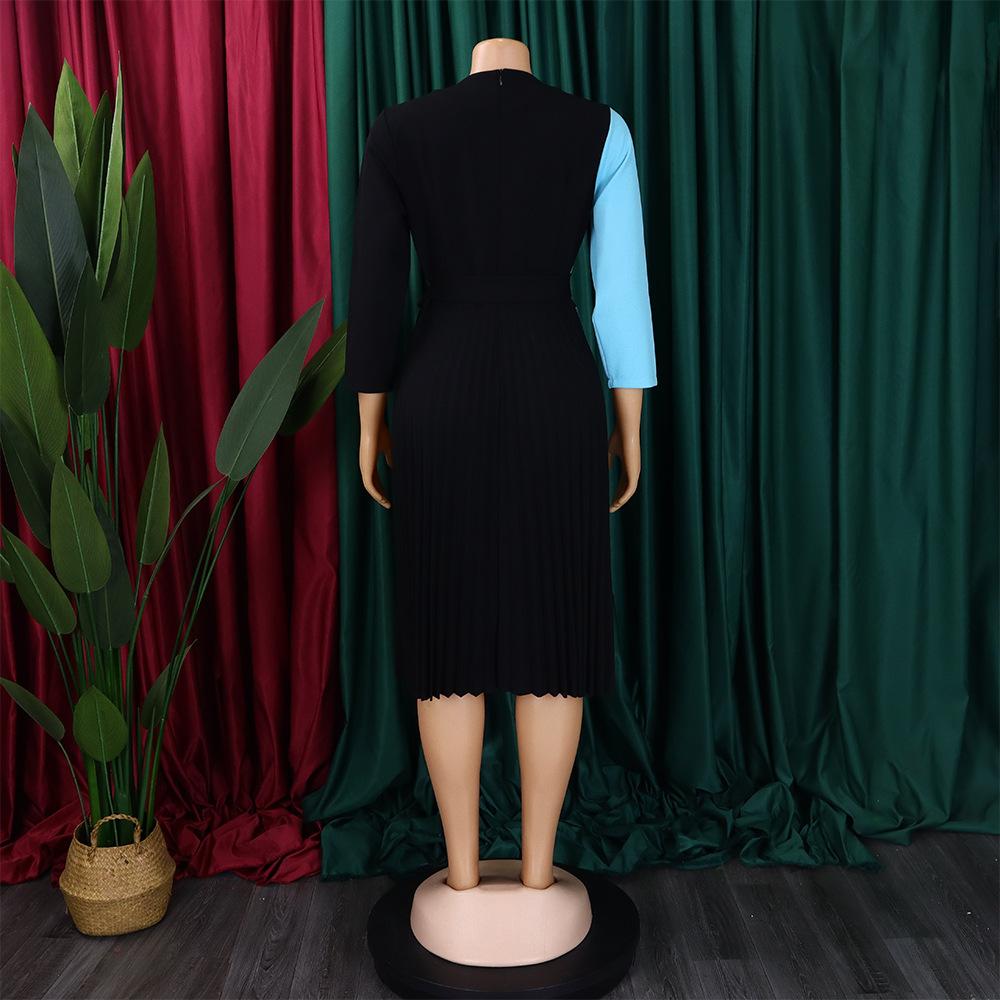 YYFS Dámská móda Jaro Podzim Barevný potisk s dlouhým rukávem POLO Neformální šaty s vysokým pasem