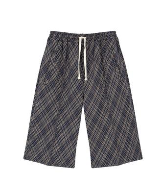 TONSIL Vintage Check Elastic Waist Bermuda Pants Navy