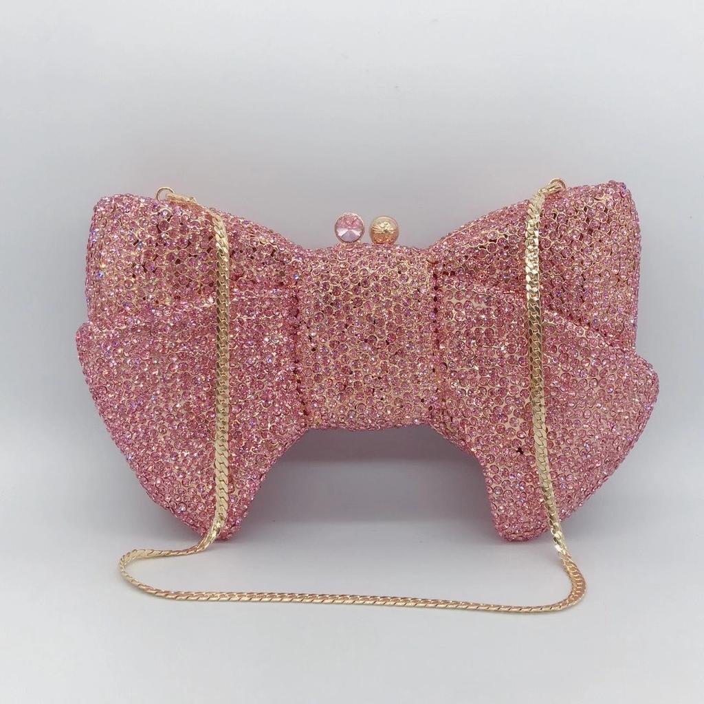 WHTUOHENG Borsa da sera a forma di fiocco con strass argentati Lusso Diamante Party Clutches Borsa da sposa da donna Borse da ballo per signora