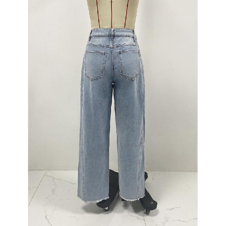 Spodnie jeansowe proste, spłowiałe, postarzane, damskie, vintage, z kieszeniami, wysoki stan, luźny krój, długość do kostek, szerokie nogawki, podstawowe