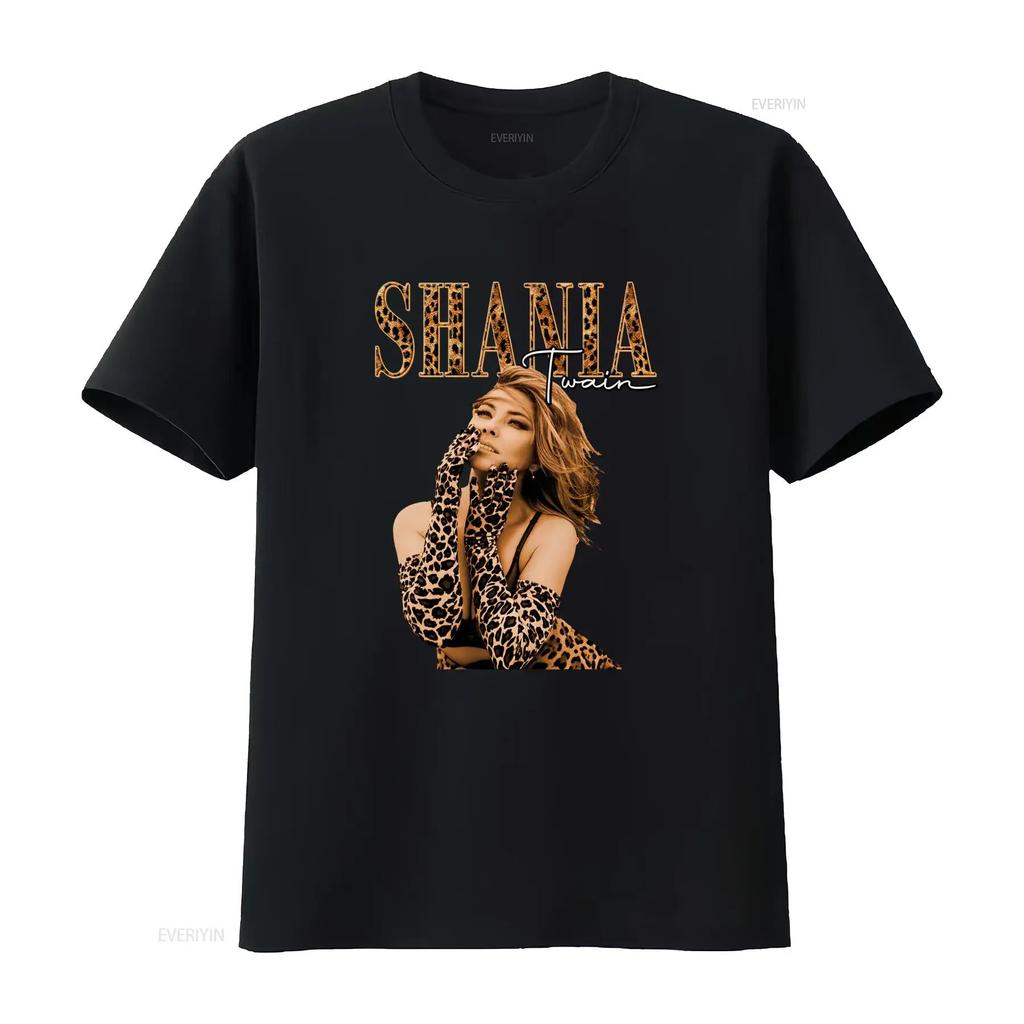 T-shirt Vintage Shania Twain Stampa Leopardata Retro Cresciuta con la Musica Country Versatile Casual per la Casa