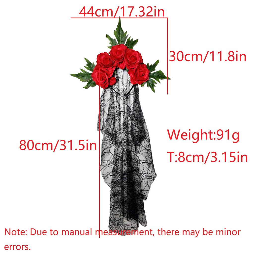 Halloween Gothic Lace Veil Headband With Red Roses Cosplay Hairband For Women Kids Costume Party Accessories