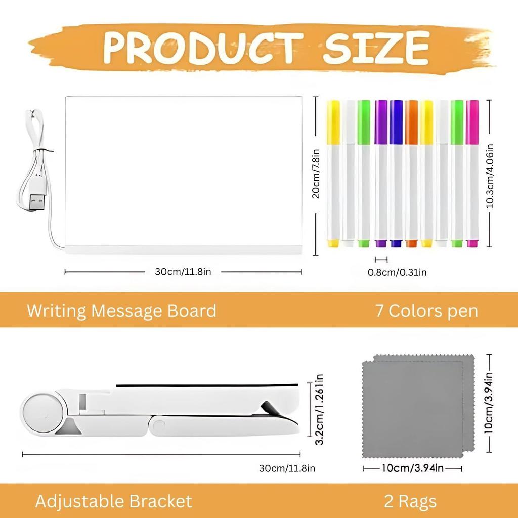 LED Acrylic Writing Board with 7 Pen & Light – DIY 3D Rewritable Message Pad, Personalized Night Lamp & LED Display for Home, Office Desk Decor & Gift