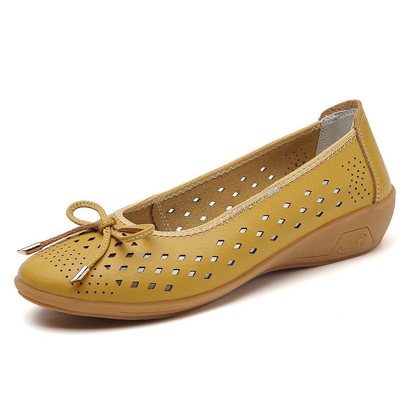 

Празднуйте Летние Слипоны Плоская Подошва Полые Удобные Женские Туфли Кожа Мягкая Подошва Клинья Повседневные Однотонные Женские Одинарные Туфли 35 жёлтый