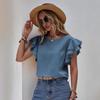 Women's Casual Round Neck Loose Summer Shirt with Ruffles Batwing Sleeves Short Sleeve Top for Women