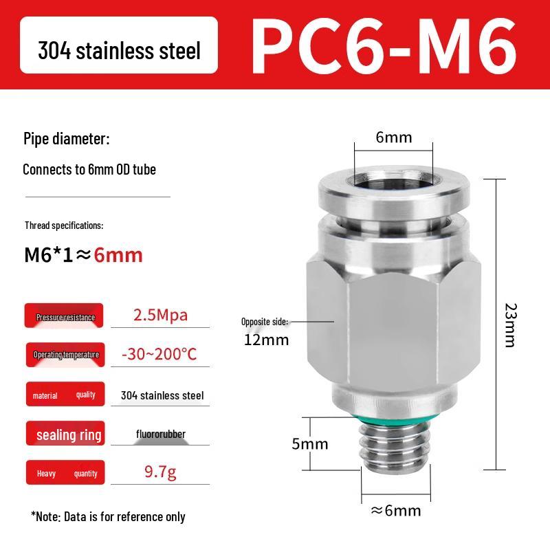 304 Stainless Steel Pneumatic Quick Push-in Connector, PC16-06/PC8-02 Swivel Elbow, PL6-M5/04