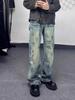 JYL Mens Jeans Vintage Lightning Pleated Slim High Street Cleanfit Denim