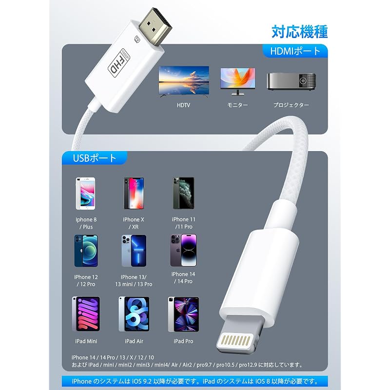 [2026 Model] HDMI Cable for iPhone HDMI Conversion Cable 2m Lightning Digital AV Conversion Adapter Mirroring Compatible No Power Supply Required No