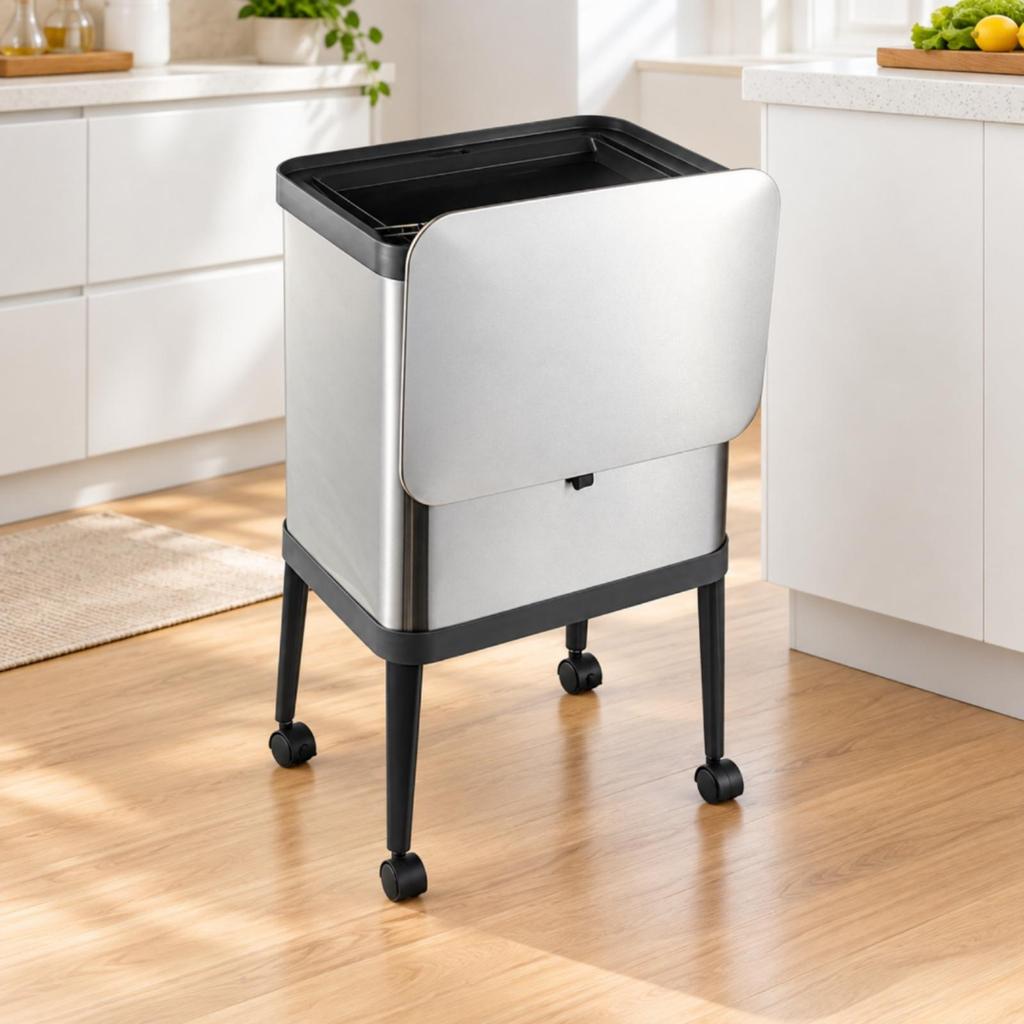 15Liter Rectangular Garbage Bin on the Legs Mobile Wheeled Kitchen Trash Can with Casters
