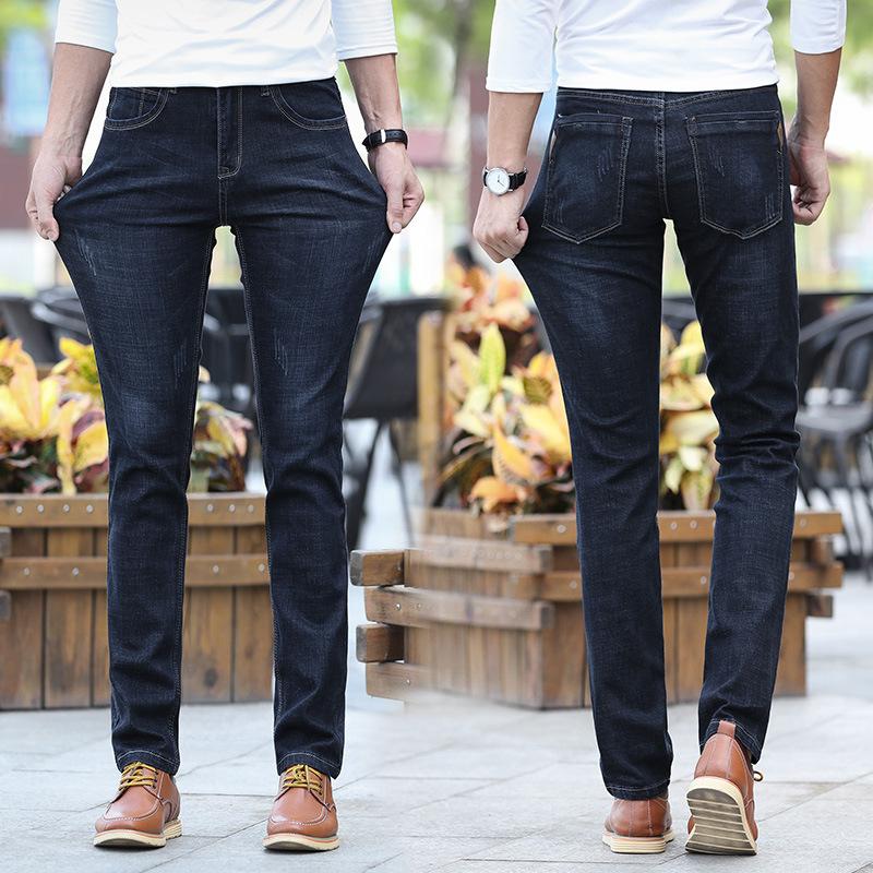 Men's Straight-Leg Slim-Fit Jeans Youthful and Trendy Mid-Rise Fashionable Men's Long Trousers
