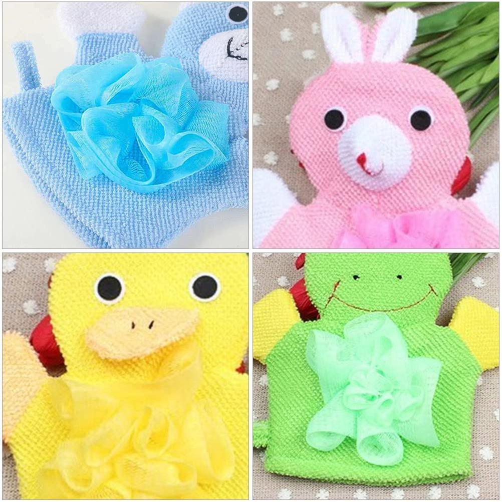 4 Pcs Baby Bath Gloves Cartoon Exfoliating Gloves Baby Kids Shower Gloves Scrubbing Gloves Bath