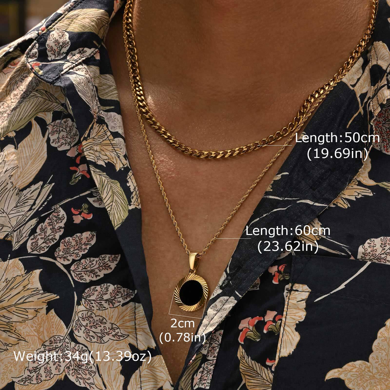 

Vnox 2pcs Stainless Steel Twisted Blade Chain Necklaces, Gold Plated Black Acrylic Pendant, Amulet Protective Jewelry