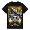 Postapocalypse Style Black T-Shirt Biological Hazard Sign Gas Mask and Raven Unisex Cotton Short Sleeve High Street