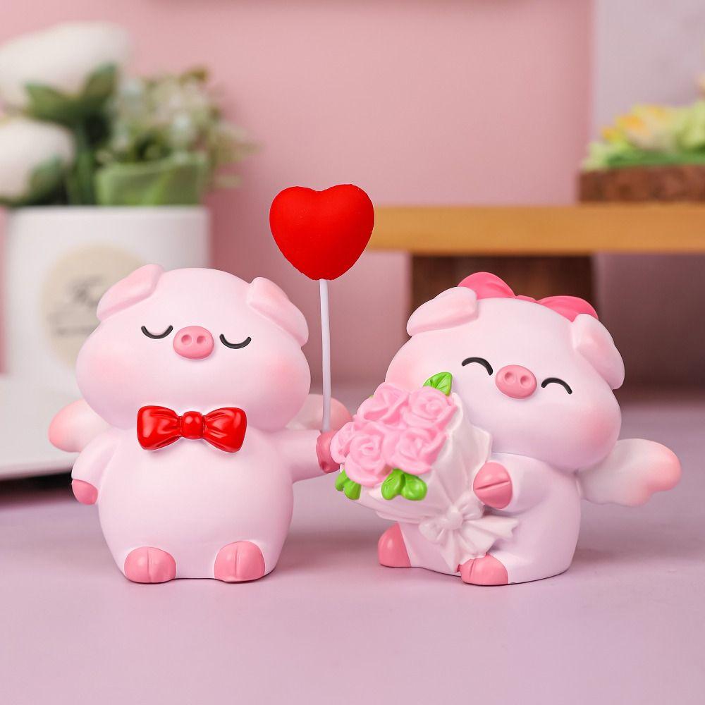 Resin Pig Statue Cartoon Miniatures Figurine Crafts Couple Piggy Ornament  Gift