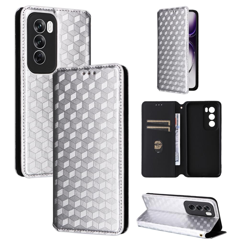 Dla Oppo Reno12 5G (Światowy) Etui Rombowe Skórzane Etui na Telefon Stojak Zamknięcie Magnetyczne