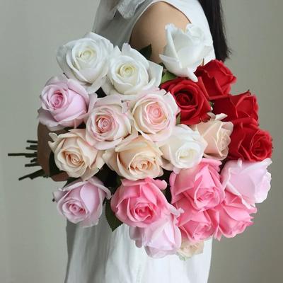 5Pc Real Touch Artificial Flowers Rose Bridal Bouquet Wedding Decor Latex Roses Valentine's Day Gift Party Home Fake Rose Floral