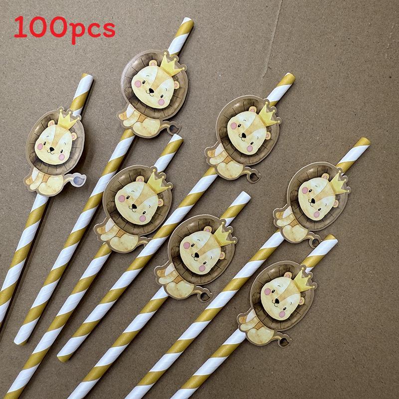 Jungle Animal Party Straws With Degradable Paper Material For Kids Celebrations