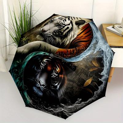 Yin Yang Tiger Umbrella, Portable 3 Fold Compact Umbrella for Men & Women,S115