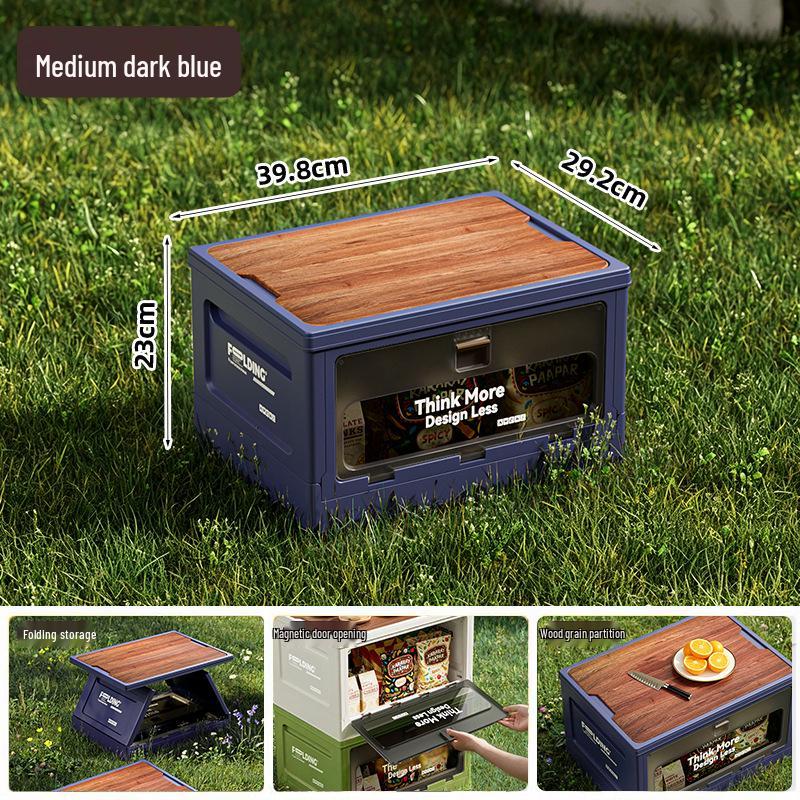 Extra Large Outdoor Storage Box: Side-Opening, Wood Lid, Foldable Camping & Car Trunk Organizer