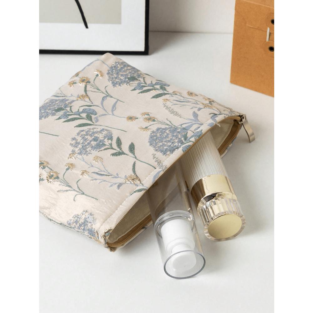 Blaues Blumenmuster Damen Große Kapazität Kosmetiktasche, Tragbare Toilettenartikel-Aufbewahrungstasche für Reisen, Schulbedarf, Reiseutensilien, Kosmetiktasche