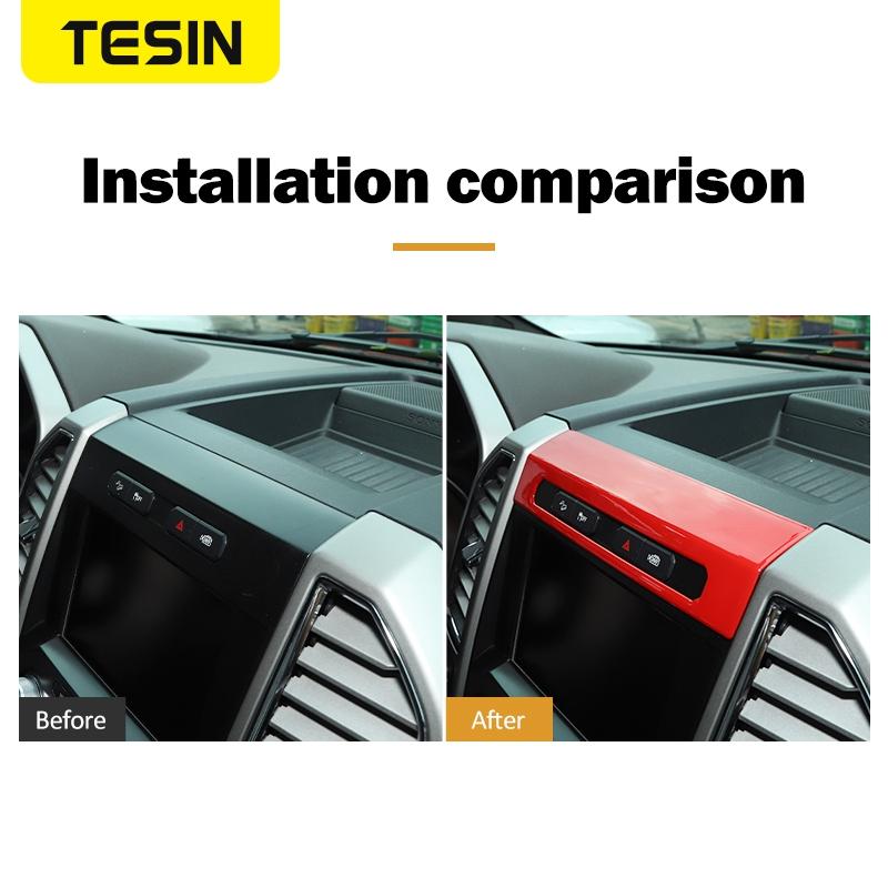 TESIN ABS Car Emergency Light Switch Panel Decoration Cover Trim Stickers for Ford F150 2015 Up Car Interior Accessories