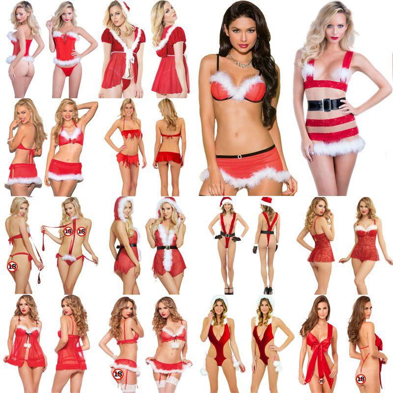 Women Underwear Christmas Sexy Lingerie Red Babydoll Dress Sleepwear Costume Set